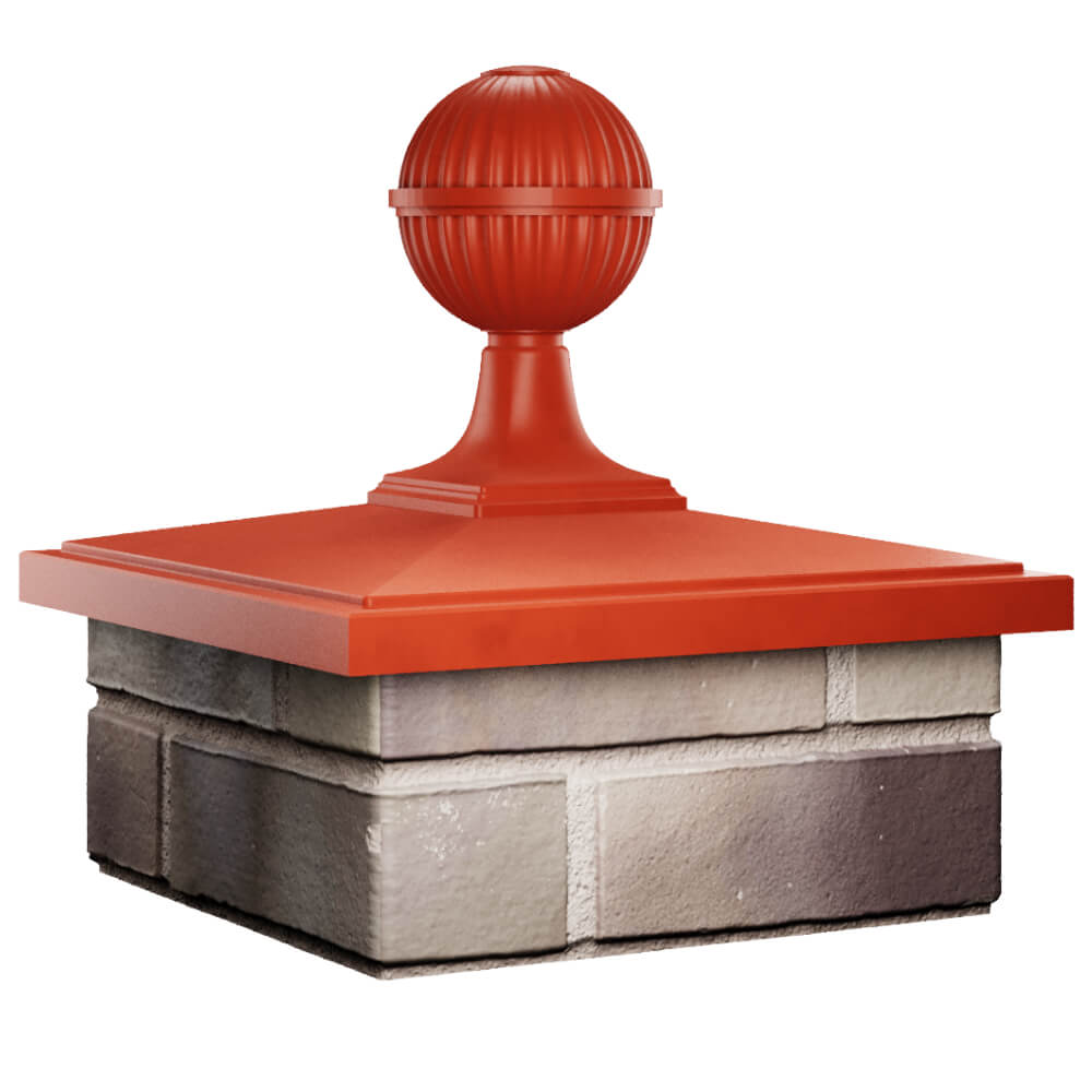 Колпак Zking БонаМоно Красный с шаром на столб 1.5х1.5 кирпича (385х385, 400х400мм) в сборе в Магнитогорске фото