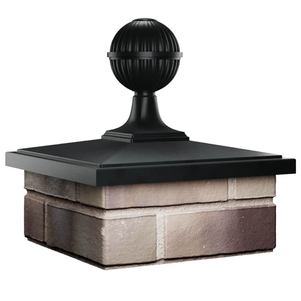 Колпак Zking БонаМоно Черный с шаром на столб 1.5х1.5 кирпича (385х385, 400х400мм) в сборе в Магнитогорске фото