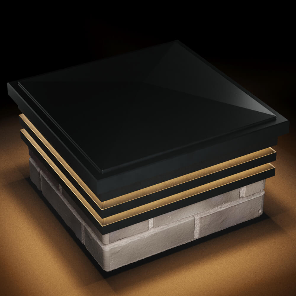 Колпак Zking Бона ХайТек Черный на столб 1.5х1.5 кирпича (385х385мм) с подсветкой в Магнитогорске фото