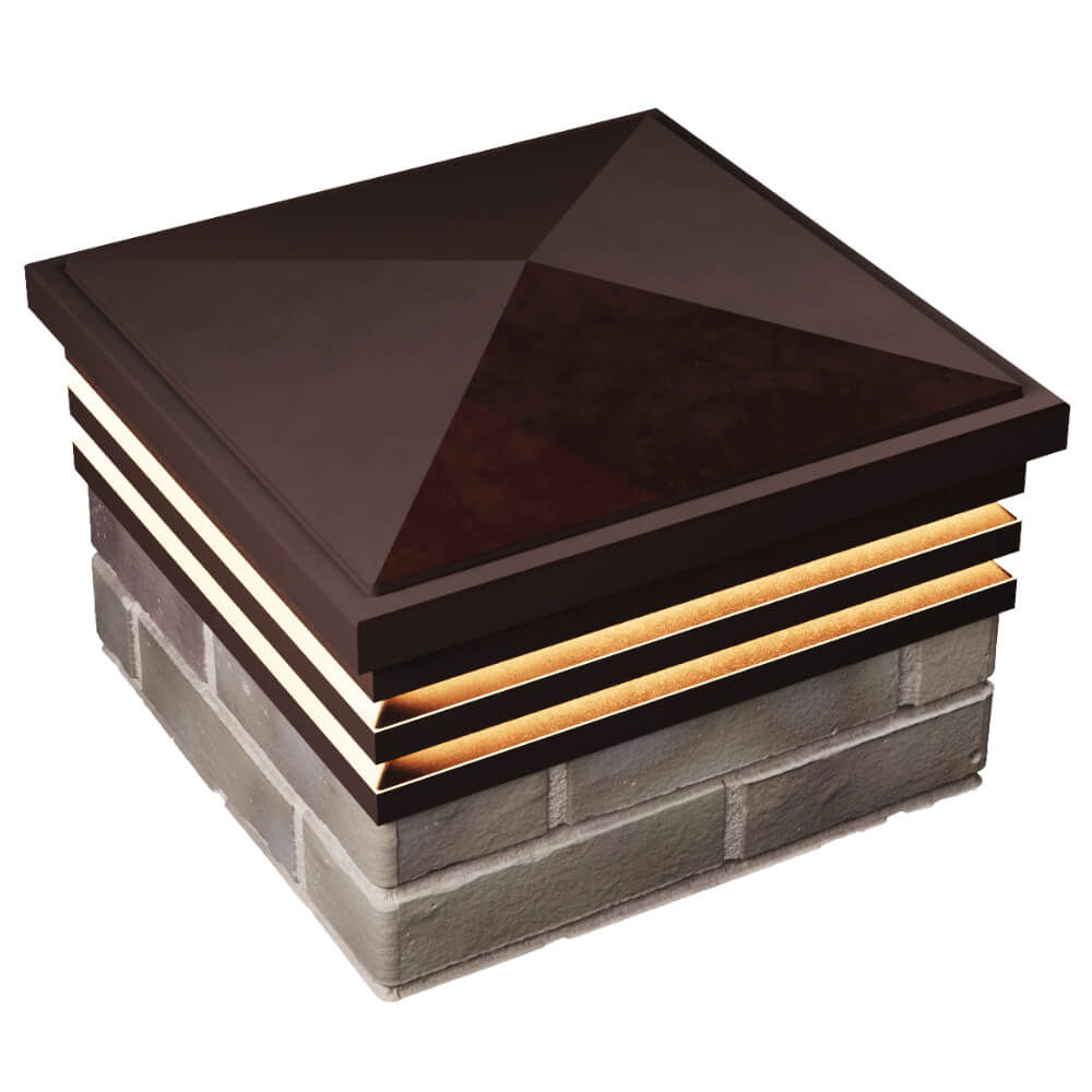 Колпак Zking Бона ХайТек Коричневый на столб 1.5х1.5 кирпича (385х385мм) с подсветкой в Магнитогорске фото