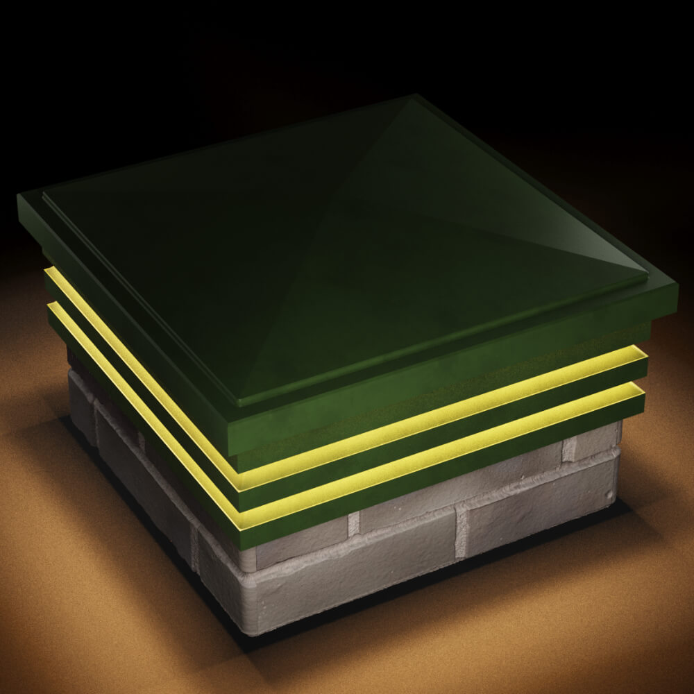 Колпак Zking Бона ХайТек Зеленый на столб 1.5х1.5 кирпича (385х385мм) с подсветкой в Магнитогорске фото