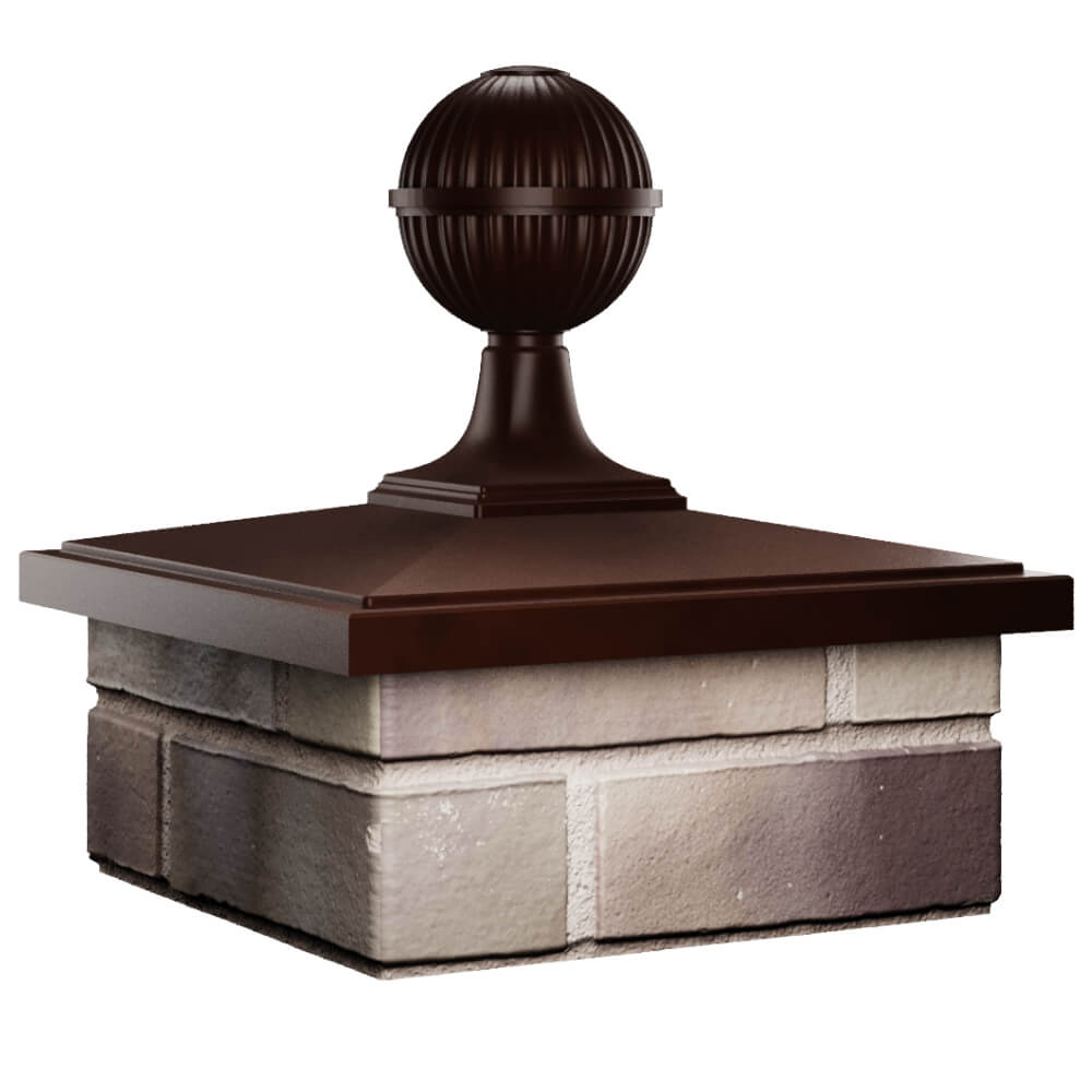 Колпак Zking БонаМоно Коричневый с шаром на столб 1.5х1.5 кирпича (385х385, 400х400мм) в сборе в Магнитогорске фото