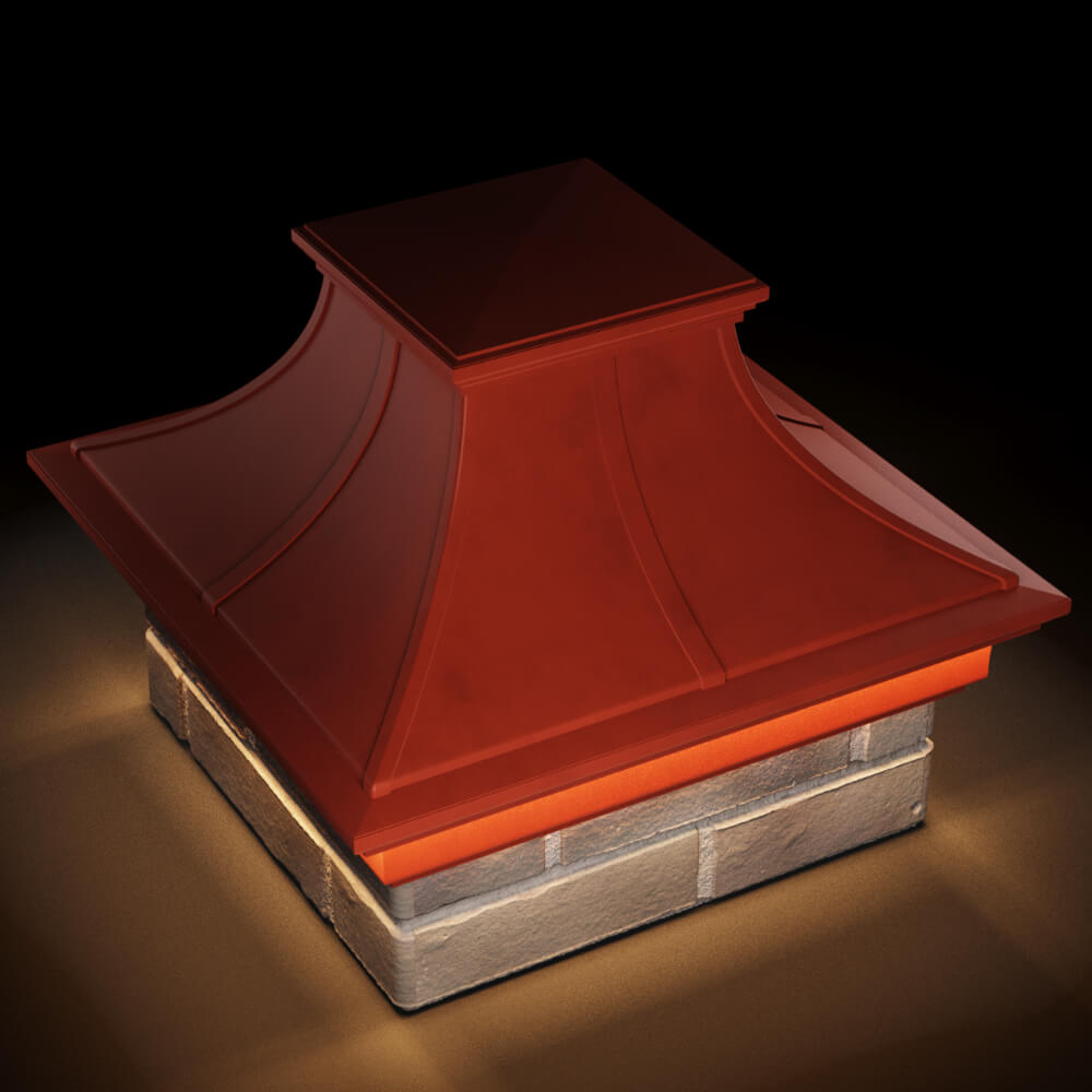 Колпак Zking Монблан Премиум Красный на столб 1.5х1.5 кирпича (385х385мм) с подсветкой в Магнитогорске фото