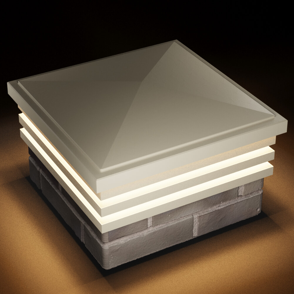 Колпак Zking Бона ХайТек Бежевый на столб 1.5х1.5 кирпича (385х385мм) с подсветкой в Магнитогорске фото