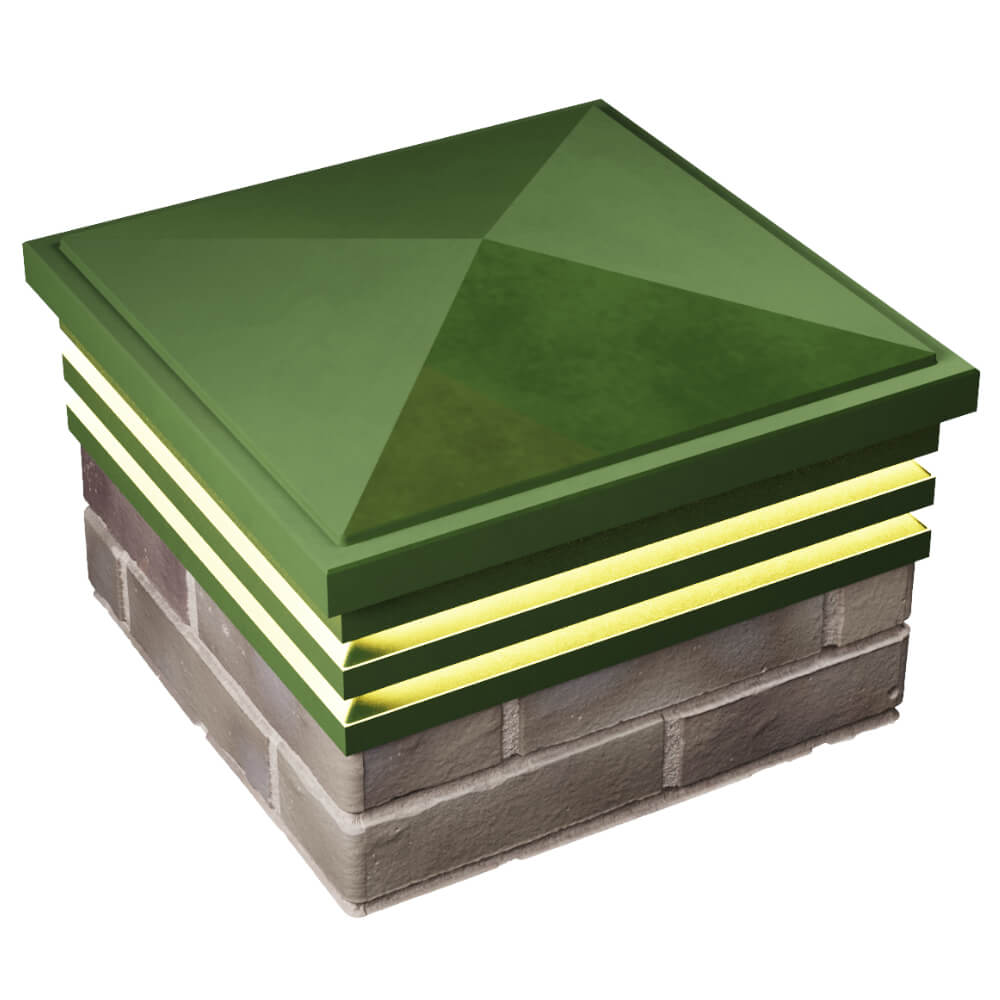 Колпак Zking Бона ХайТек Зеленый на столб 1.5х1.5 кирпича (385х385мм) с подсветкой в Магнитогорске фото