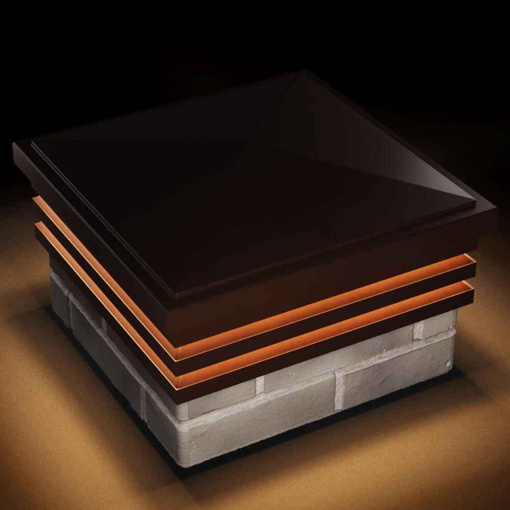 Колпак Zking Бона ХайТек Коричневый на столб 1.5х1.5 кирпича (385х385мм) с подсветкой в Магнитогорске фото