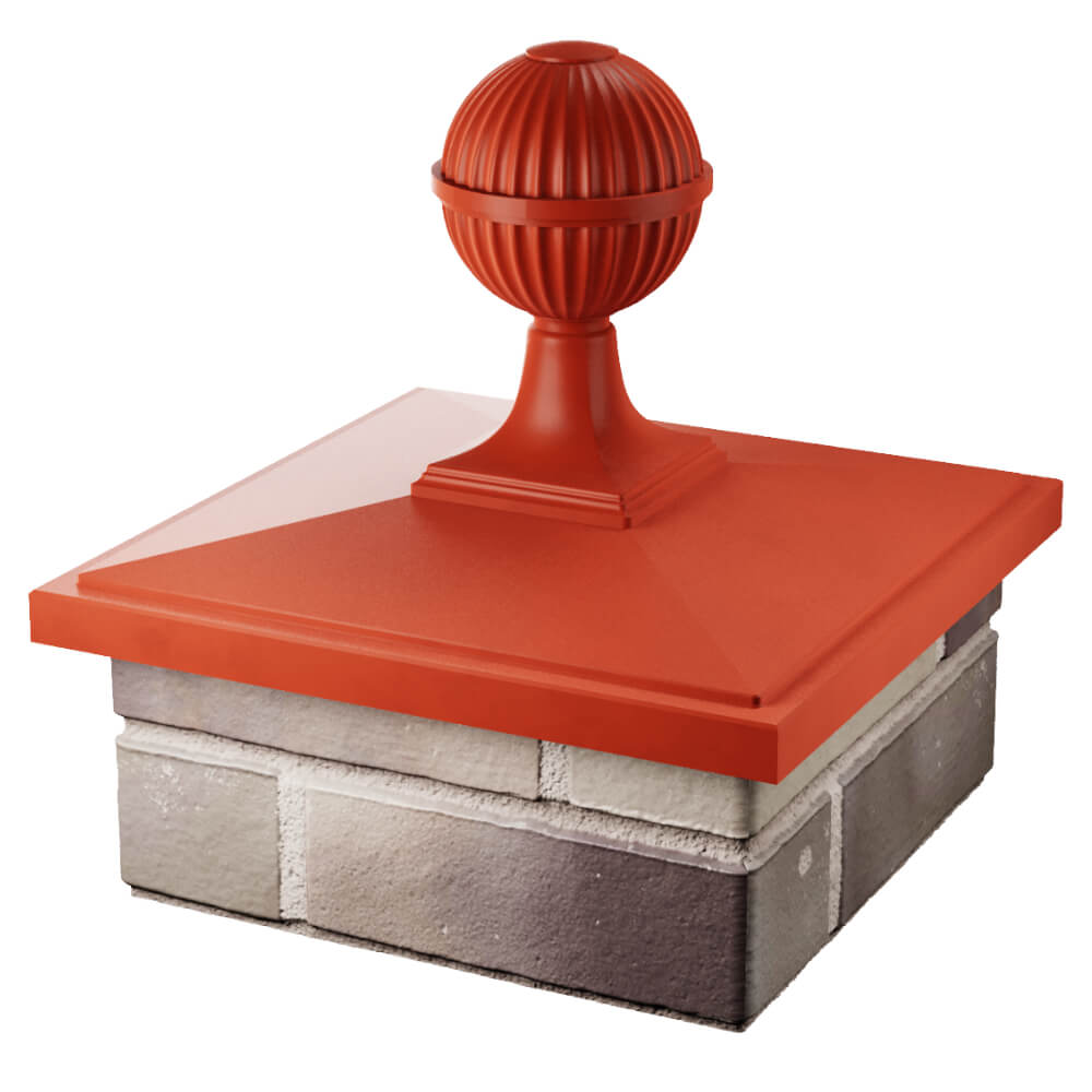 Колпак Zking БонаМоно Красный с шаром на столб 1.5х1.5 кирпича (385х385, 400х400мм) в сборе в Магнитогорске фото