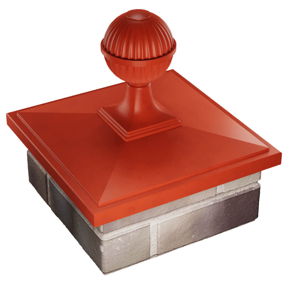 Колпак Zking БонаМоно Красный с шаром на столб 1.5х1.5 кирпича (385х385, 400х400мм) в сборе в Магнитогорске фото