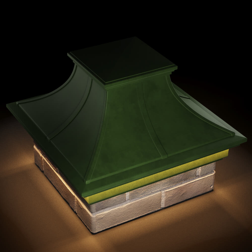 Колпак Zking Монблан Премиум Зеленый на столб 1.5х1.5 кирпича (385х385мм) с подсветкой в Магнитогорске фото