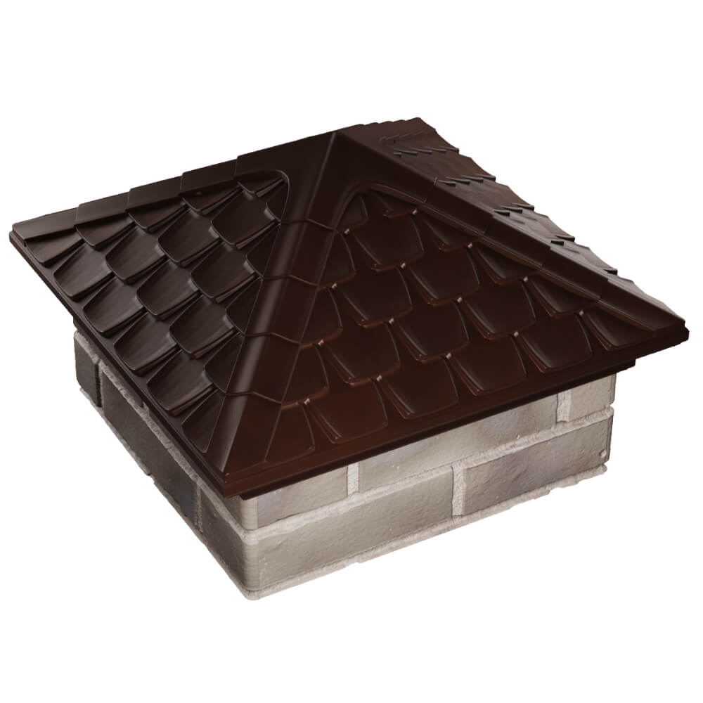 Колпак Zking Эльбрус Коричневый на столб 1.5х1.5 кирпича (385х385мм) в Магнитогорске фото