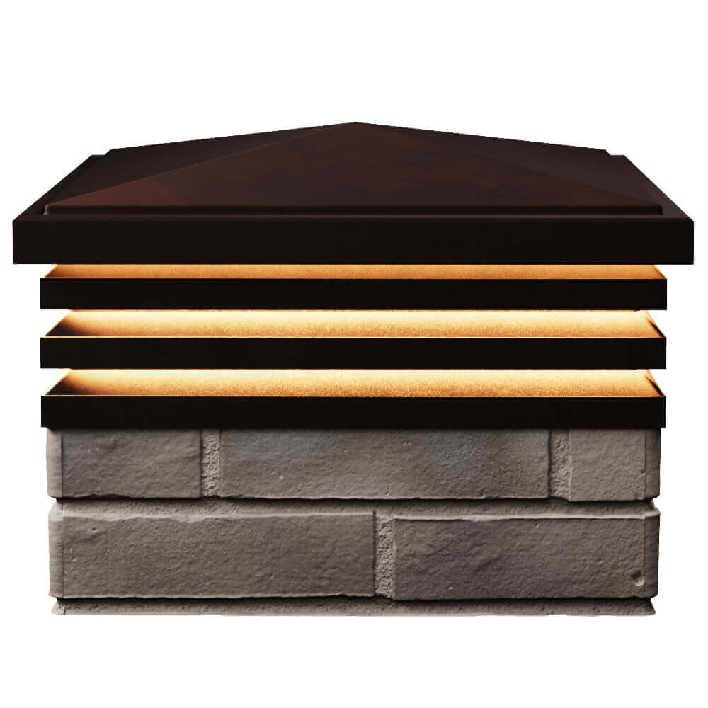 Колпак Zking Бона ХайТек Коричневый на столб 1.5х1.5 кирпича (385х385мм) с подсветкой в Магнитогорске фото